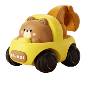 SUPERRR High Quality Inertial Drive Excavator Soft Rubber Rounded Design Engineering Car Toy Inertial Push Push and Go Animal Modeling Toy Car Childrens Gift