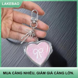 【LAKEBAO】 Y2k hợp thời trang trái tim gấp gương Keychain ngọt ngào mát mẻ kim loại Keyring trang điểm mini gương thời trang túi Mặt dây chuyền nữ tính Quà Tặng