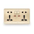 Universal Wall Socket With LED Light Switch 146 Type Dual 5 Holes Socket Gold PC Panel 13A 250V Universal Standard Power Wall Outlet Socket With USB Port 2.1A Dual USB Charger. 