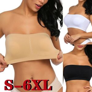 MOMO【S-6XL】Double Layers Plus Size Wireless Bra Womens Seamless Strapless Bra Bandeau Tube