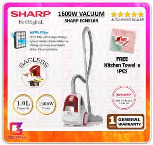 【LOWEST PRICE】*FREE KITCHEN TOWEL* Sharp 1600W Bagless HEPA FILTER Vacuum Cleaner (EC-NS16R / ECNS16R)*FREE KITCHEN TOWEL* Sharp 1600W Bagless HEPA FILTER Vacuum Cleaner (EC-NS16R / ECNS16R)