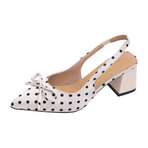 Free Shipping 2026 Spring/Summer New Collection: WomenS Fashionable Polka Dot High-Heeled Sandals With Chunky Heels Pointed Toes And Bow Detail Available In Plus Sizes
