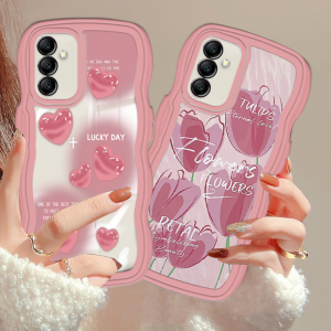 (Lokal Ready) Xinyu Casing hp Samsung A14 A04S A13 A04E A03 A03S A50 A50S A30S A23 A22 A21S A12 A02S A11 A51 A10 A30 A52 A52S M12 A71 A53 A32 M23 5G A33 A73 Wavy Hati Pink Bunga Tulip Pinggir Gelombang Kasus Lembut Softcase