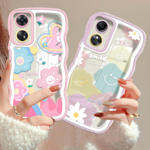 (Lokal Ready) Xinyu Casing hp OPPO Reno 8T 4G Reno 6 5G Reno 5 Reno 5F Reno 4F Wavy Kesing Senyum Lucu Cinta Hati Bunga Matahari Tepi Bergelombang Soft Case
