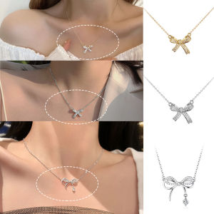 เบญจมาศขนาดเล็ก โบว์โบว์สร้อยคอจี้สาว เกรอะกรังเกาหลีกระดูกไหปลาร้าโซ่ของขวัญสำหรับสุภาพสตรีอารมณ์หรูหรา