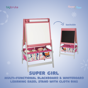 Harper & Chase Super Girl Multi-Functional Blackboard & Whiteboard Learning Easel Stand with Cloth Bins