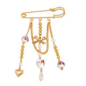 Stylish Flowing Tassels Pin with Floral Motifs and Ceramic Beads Daily Wear Tassels Pin Perfect for Office Accessories