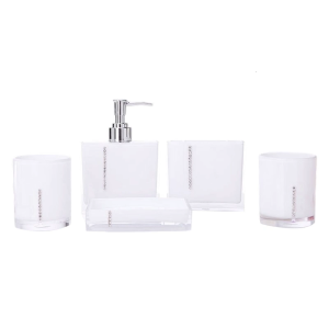5Pcs Contemporary Acrylic Bathroom Vanitys Kits Soap Dispenser Toothbrush Holders Tumblers Cup Liquid Lotion Containers