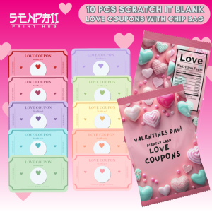 SCRATCH IT VALENTINES CARD | LOVE COUPONS with CHIP BAG | 10 PCS SET