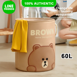 (60L)100% Authentic Line Friends Laundry Baskets High Quality Waterproof Portable Folding Collapsible Bathroom Bag Dirty Cloth Storage Hamper Laundry Basket Storage Basket LFB183