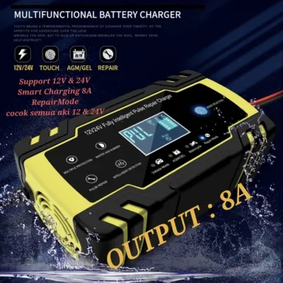 Foxsur Cas Aki charger Accu Motor Mobil repair battery 12V 24V 8A