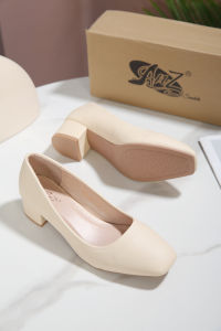 summer fashion 1 Inch square toe Leather Black Shoes heels shoes for women