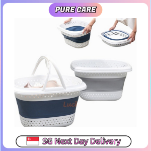 【Pure Care】 Collapsible Laundry Basket with Handle Foldable Portable Waterproof Compact Space Saving Large Capacity