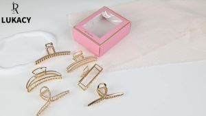 LUKACY Bộ 6 Kẹp Tóc Kim Loại Màu Vàng - Kẹp Hàm Răng Lớn 4 Inch Dành Cho Nữ Kẹp Tóc Giữ Chắc Cho Tóc Dày Hoặc Mỏng Phụ Kiện Tóc Thời Trang Để Tạo Kiểu