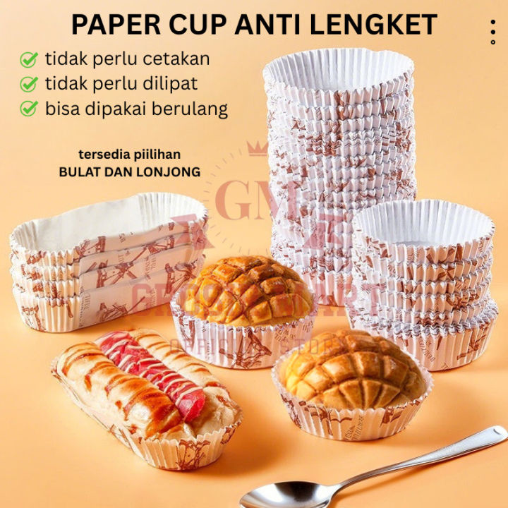 GM Isi 50pcs Paper Cup Cake Roti Bulat Motif Kincir Strawberry Laminating Anti Lengket / Cup Cake Anti Minyak Kincir Angin Bulat Lonjong 8cm