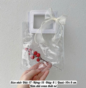 Túi nhựa trong suốt quai da đựng mỹ phẩm phụ kiện làm set quà tặng sinh nhật valentine noel vuông rẻ
