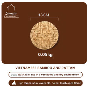 Woven Rattan Mat Coaster Placemat for Pot Pan Plate Cup Heat Insulation Non-slip Pad 1Pc