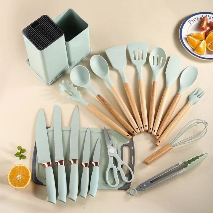 Wooden%20Handle%20Silicone%20Kitchenware%20Set%2019-piece%20Cooking%20Spatula%20Colorful%20Non-stick%20Chef's%20Cooking%20Tools%20Set%20-%20Heat-resistant%20Nonstick%20Utensils%20Kitchen%20-%20Image%204