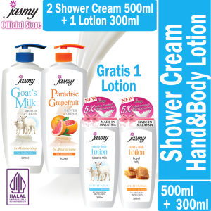 Jasmy Moisturizing Bundle 2x 500ML Shower Cream sabun mandi cair body wash Free 300ml Lotion