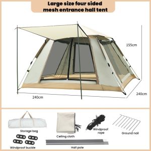 Outdoor camping tent entrance hall tent outdoor camping folding portable tent quick opening waterproof and sun protection tent family friend camping tent