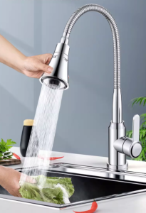 Vòi rửa chén nóng lạnh cần mềm gắn chậu cao cấp KENISI-VNLM24 cổ bi xoay 360 với đầu vòi 2 chế độ xả nước