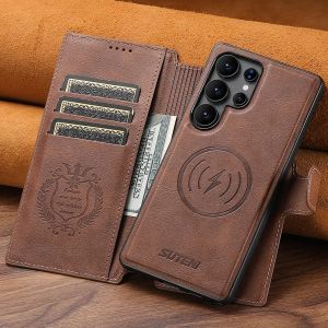 2in1 Detachable Magnetic Wireless Charging Case for Samsung Galaxy S26 S22 S23 S24 S25Ultra Leather Wallet Card Slots Flip Cover2026