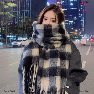 [COD] Auto Stuff ผ้าพันคอลายตารางหมากรุกผ้านิ่มสำหรับผู้หญิงผ้าพันคอหนาแบบวินเทจใช้ได้สองอย่างให้ความอบอุ่นในฤดูหนาว