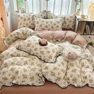3/4in1 Bedding Set Elegant Floral Kitty Bedsheet High Quality Bedsheet Flat Sheet Duvet Cover Pillowcase Super Single/Queen/King/Super King Size Beddings Set