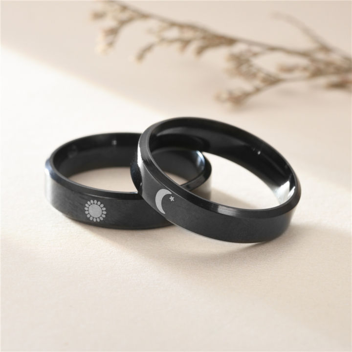 Simple Moon Sun Couple Rings for Love Black Stainless Steel Women