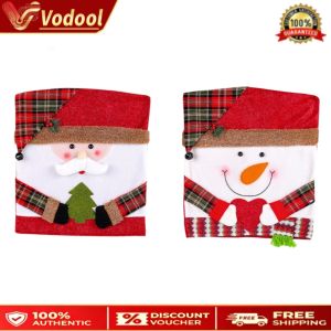 2 Pcs Christmas Chair Covers with Santa Snowman Design for Festive Home Décor