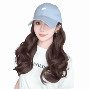 YONIT One-piece Baseball Cap with Wig Bob Hair Highlights Blue Long Water Wavy Hair Hair Extensions Hairpiece Adjustable Hat Wig Women