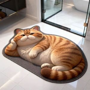 KEYOOL 40×60CM 3D Cat Floor Mat Diatomaceous Earth Realistic Bathroom Carpet Creativity Non-slip Bedroom Door Rug Home Decor