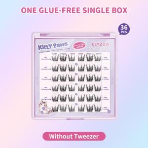 Elyzza Glue-free Kitty Paws False Eyelashes Extension 10-12mm C Curl Natural Daily Style Reusable Acrylic Box Thin Clear Adhesive Strips Beginner Friendly Easy To Use Makeup Cosmetic Eyelash Extensions
