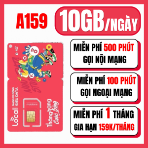 SIM Mobifone A159 Dùng Data Tốc Độ Cao 10GB Mỗi Ngày Gọi Nội/Ngoại Mạng tẹt Ga 600P/Tháng Tặng Tháng Đầu Không Cần Nạp | FREESHIP - CHƯA KÍCH HOẠT