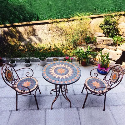 European-Styled Iron Mosaic Balcony Outdoor Table Chair Set