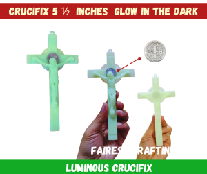 New Glow-in-the-Dark Luminous Crucifix Religious 5 1/2 Inches with Saint Benedict Medal Hanging Cross