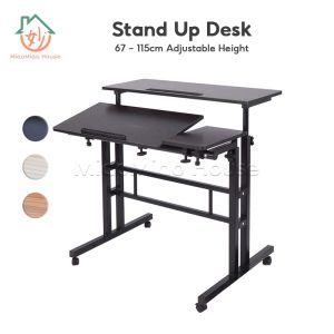 Standing Desk 67-115cm Adjustable Stand Up Computer Desk With Wheels Sit-Stand Workstation