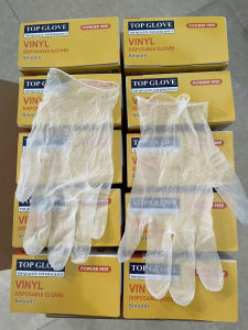 Top Glove Vinyl Disposable Gloves Powder Free Size S/M/L/XL 100 Pieces