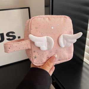 Creativity Angel Wing Star Dots Makeup Bag Desktop Storage Data Cable Digital Bag Mini Square Storage Pouch Gift for Women