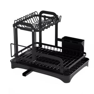 Stylish Efficient 2 Level Dish Organizers Craft from Sturdy Iron Materials with Water Draining Tray Home Organization