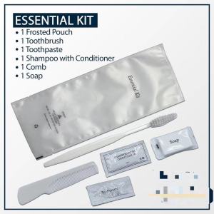Essential Kit in Frosted Pouch for Hotel & Airbnb toothbr (Hotel Amenity Kit) 50 pcs / 100 pcs