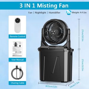 Portable Outdoor Mist Fan Misting Cooling Fan 10L Large Water Tank Rechargeable Misting Cooling Fan Heavy Duty Water Spray Fan for Patio Garden Pool Camping