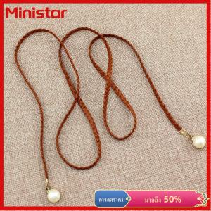 Ministar เข็มขัดหนัง PU แบบบางสุดสร้างสรรค์เข็มขัดคาดเอวยางยืดประดับมุกชุดเดรสของผู้หญิงของขวัญเข็มขัดผู้หญิง