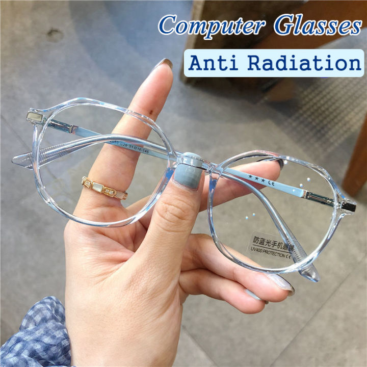 Fashion Elegant Anti Blue Light Glasses Big Square Transparent Metal Frame  For Women Men Computer Eye Protection Spectacles