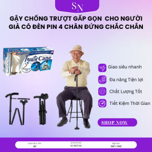 Gậy Chống Trượt Gấp Gọn Cho Người Già Có Đèn Pin 4 Chân Đứng Chắc Chắn.Gậy chống cho người già gậy chống trượt gậy batoong kết hợp đèn pin và tay vịn phụ