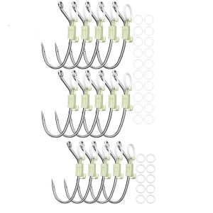 COMEINSTORE20E2 5/10/20Pcs Anti-entanglement Luminous Bait Fixed Holder Set Sharp Barbed Stainless String Hook Durable Anti Slip Fishing Hooks for Shrimp Walker