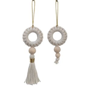 MICANGP 2pcs ผ้าทอทอ จี้พวงหรีดคริสต์มาส งานทำมือ เชือกฝ้าย เครื่องประดับต้นคริสต์มาส สร้างสรรค์และสร้างสรรค์ ที่แขวนผนัง บ้านในบ้าน