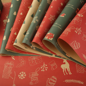 Christmas Theme Gift Kraft Wrapping Paper Snow Santa Claus Snowflake Elk Pattern Holiday Xmas New Year Gift DIY Decor 50*75cm