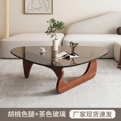 Round Tea Table Coffee Table Living Room Home Small Apartment Light Luxury Modern Tea Table Minimalist Creative Tempered Glass Combination New