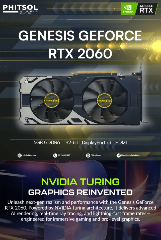 GENESIS GEFORCE RTX 2060 GPU 6GB DDR6 192-BIT Display Port x3 HDMI  (SLIGHTLY USED)